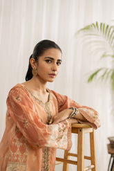 DC-0421 L-PEACH EMBROIDERED KURTA